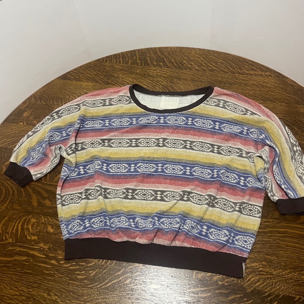 Billabong Pullover Top Womens XL Multicolor Striped Southwestern Cropped Towel‎